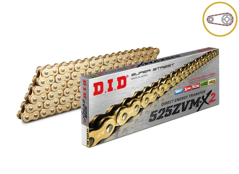 Chain kit D.I.D Chain - Zlat chain 525 ZVM-X, X-ring (X, NX, QX, XS), CHK front sprocket JT, CHK aluminium CHK rear sprocket JT for DUCATI 998 S 2002