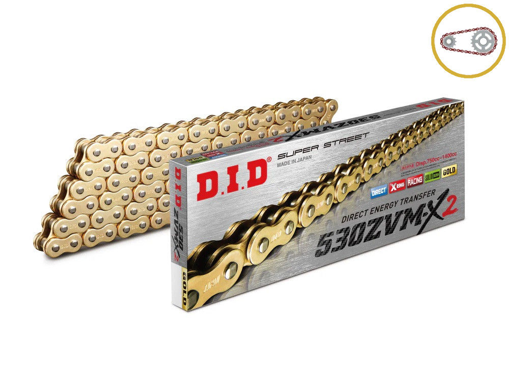 Chain kit D.I.D Chain - Zlat chain 530 ZVM-X, X-ring (X, NX, QX, XS), CHK front sprocket JT CHK rubber cushioned, CHK rear sprocket JT for SUZUKI GSX 1300 B-King  2008-2012