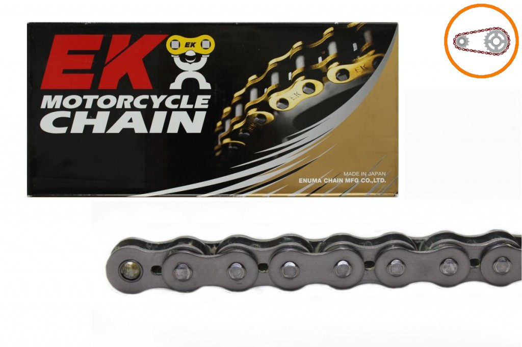 Chain kit EK - Silver chain 420 SH, Non-sealed, CHK front sprocket SUPERSPROX, CHK aluminium CHK rear sprocket SUPERSPROX for SUZUKI RM 100 2003