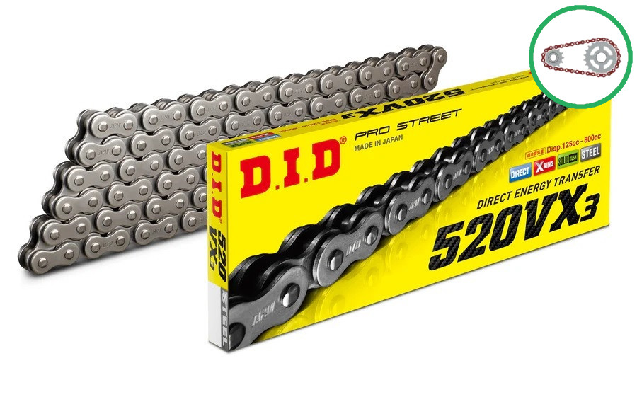 Chain kit D.I.D Chain - Silver chain 520 VX, X-ring (X, NX, QX, XS), CHK front sprocket JT, CHK rear sprocket JT for ATV HONDA TRX 300 X  2009