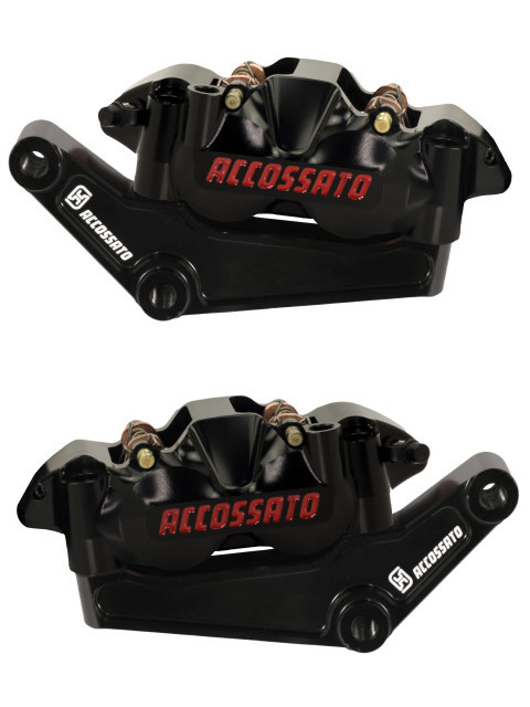 Pair of Front Radial Brake Calipers + Braket ACCOSSATO KITA28 for Harley Davidson